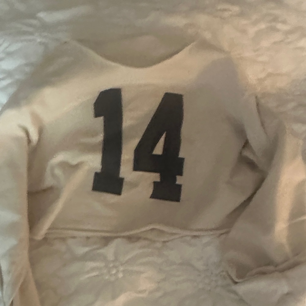 Cream Cropped Sweatshirt with Navy Number